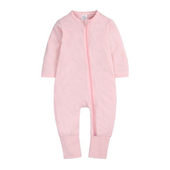 NWT*BABY ROMPER Long Sleeve Pink Cotton Mitted Footed Double Zip Bodysuit Girl - Picture 3 of 16